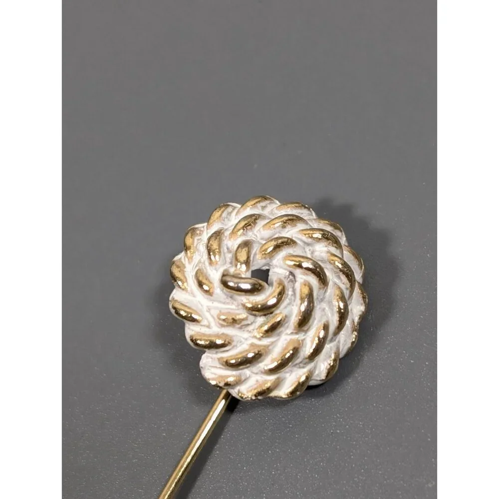 Vintage White Rope Textured Round Gold Tone‎ Stick Pin Nautical